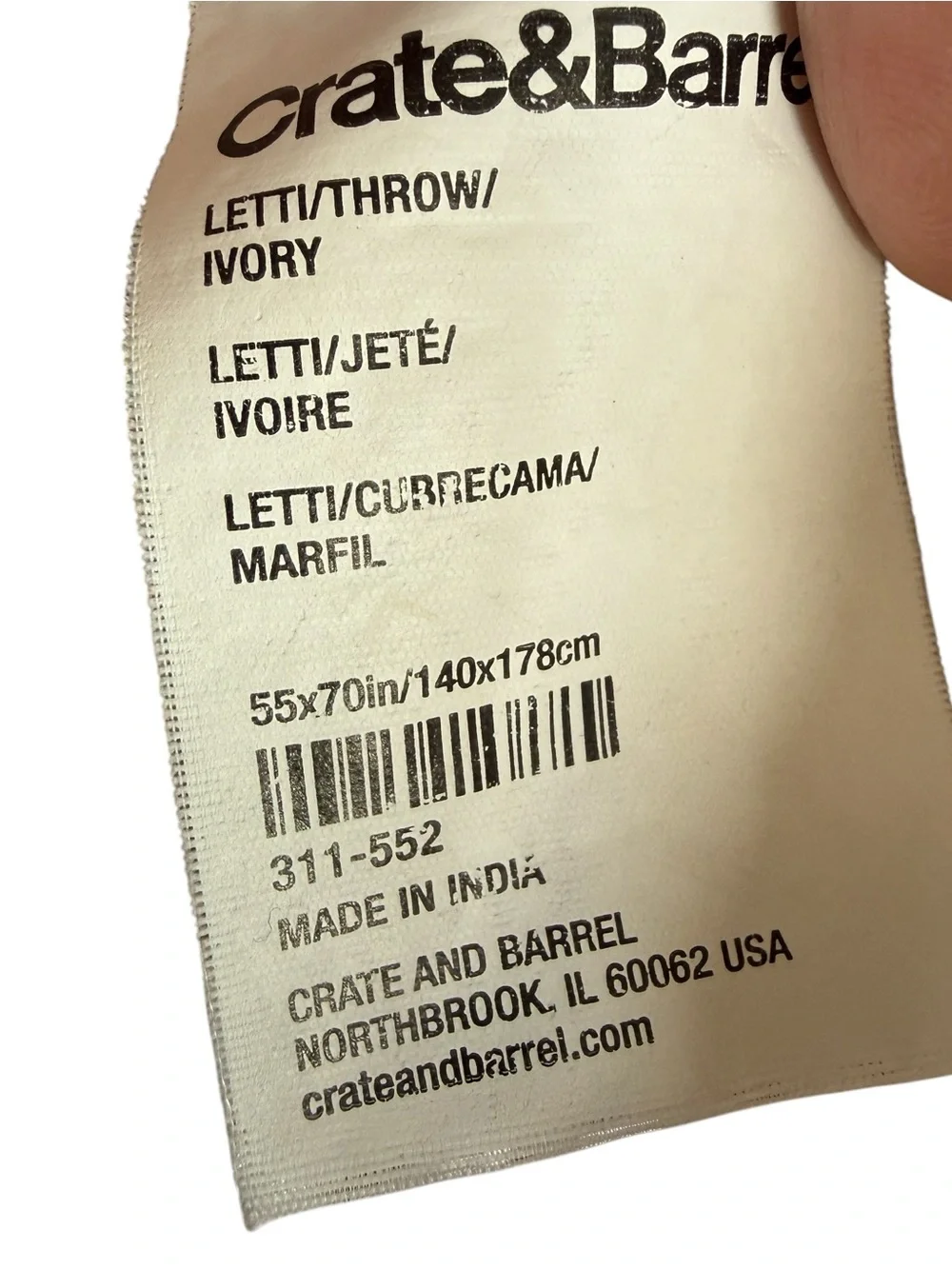 Crate & Barrel Letti Ombré Throw 50x70 Neutral Blanket Fringe Cottage Minimalist